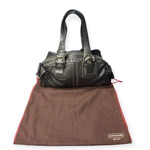 Coach 10036 Black Leather Satchel Handbag Soho Purse w Side Pockets Vintage Rare